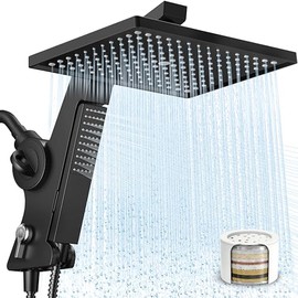 MakeFit Filtered Rain Shower Head with Handheld Combo High Pressure 12'' Rainfall Shower Heads & Hidden Detachable Wand Dual Showerhead Water Softener for Hard Water Easy Filter Replacement
