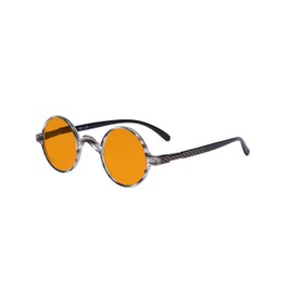 Eyekepper Round Blue Light Blocking Glasses Women Men - Cut UV Beam Anti Screen Glare Night Time Computer Glasses with Orange Tinted Filter Lens - Grey/Turtle +1.00