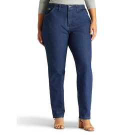 Lee Women's Size Relaxed Fit Side Elastic Tapered Leg Jean, Dark Indigo, 28 Plus Petite