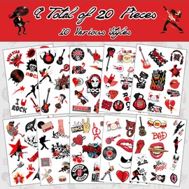 YYMYMGJ 20 Sheets (260 Pieces) Temporary Rock N Roll Tattoos Party Favors Rock Themed Birthday Party Gifts Decorations Accessories Born to Rock