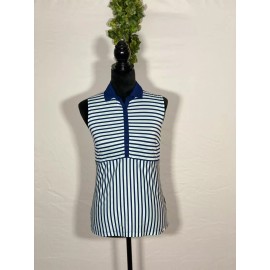 Lady Hagen Women's Lady Hagen Stripe Sleeveless Golf Polo Navy/Mint size XS