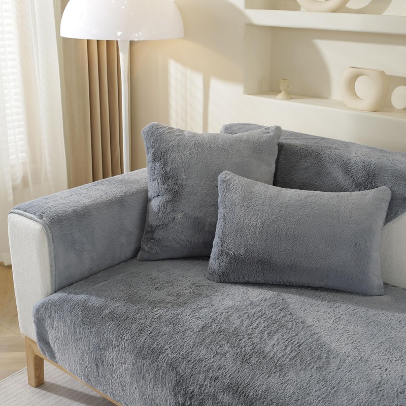 asskanaer Thickened Rabbit Plush Sofa Cover 1 2 3 4