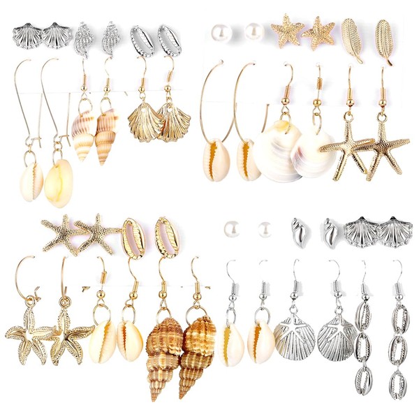 23 Pairs Seashell Dangle Earrings for Women Starfish Conch Shell