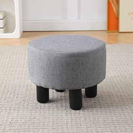 CPINTLTR Linen Ottoman Round Footrest Stool Upholstered Step Stool Ottomans Sofa Stool 4 Wood Legs with Anti-Slip Pads Modern Accent Home Decor Suitable for Living Room Bedroom Entryway Dark Grey