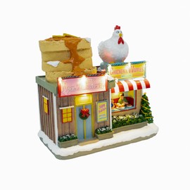 FG Square Chicken and Waffles Restaurant Themed LED Lights Animated Christmas Village with Motion and Sound 10" x 6" x 10"