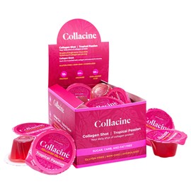Collacine - Collagen Gelatine Shot-10 Pack Cups, 12,000mg Hydrolyzed Collagen for Women, 12g Protein, B Vitamins, Gluten-Free, Tropical Passion Flavor