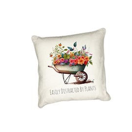 Anonymous Gifting Floral Cushions for Gardening Enthusiasts - Easily Distracted by Plants - Range of 4 pillow covers 40cmx40cm featuring Wellies, Watering Cans, and Whimsical Phrases!