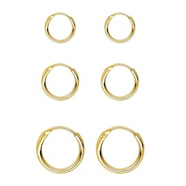 EPIRORA Gold Hoop Earrings- Cartilage Endless Small Hoop Earrings Set for Women Men, 3 Pairs Hypoallergenic 925 Sterling Silver Tragus Earrings Nose Lip Rings