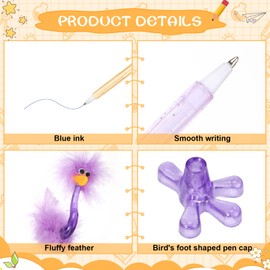 Tinlade 24 Pcs Flamingo Ostrich Novelty Pens Funny Fluffy Flamingo Pen for Kids Adults, Feather Plastic Signing Ballpoint for Birthday Easter Basket Christmas Stocking Stuffers(Blue Ink)