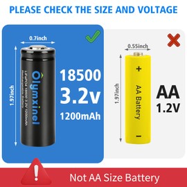 Olymxinel 18500 3.2v Solar Battery 1200mAh: LiFePO4 18500 3.2 Volt 1200mah 3.84wh Batteries for Outdoor Garden Solar Lights, Flashlight (2 Pack)