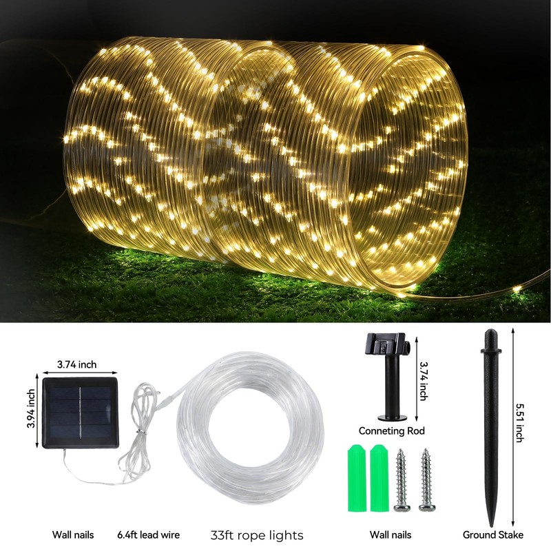 YULIANG Solar Rope Lights,66FT 200LED Solar String Lights Outdoor Waterproof