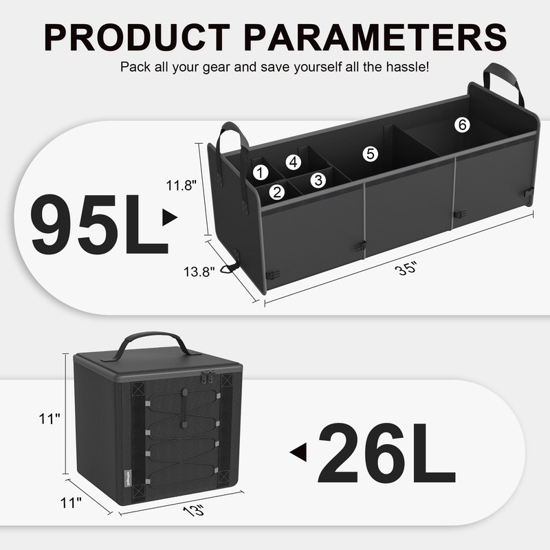 Bold Color Block Trunk Organizer | 95L, 35"x13.8"x11.8" | Dedicated