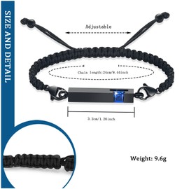 constantlife Birthstone Crystal Cube Urn Bracelet for Ashes Braided Rope Adjustable Bangle Cremation Memorial Jewelry Loved Ones Funeral Keepsake Gift for Women Men (Black-Blue)