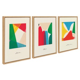 Kate and Laurel Sylvie Bright Modern Colorful Abstract Series Framed Canvas Wall Art Set by Amber Vittoria, 3 Piece Set Natural, Modern Geometric Three-Piece Wall Art Set