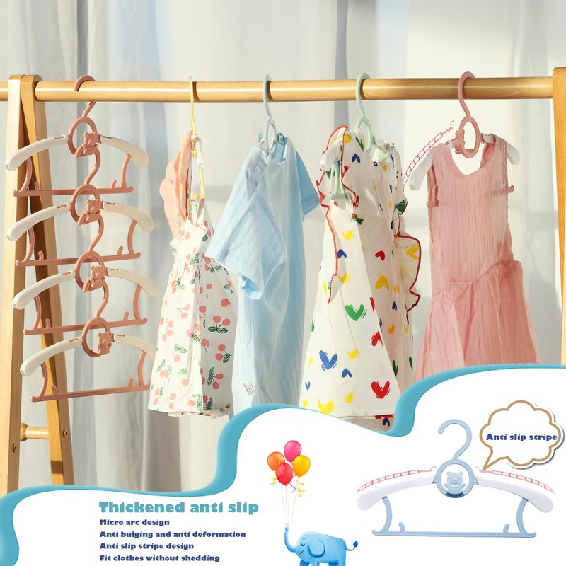JSF 20 x Kids Adjustable Clothes Hangers 29-37cm 4 Colours