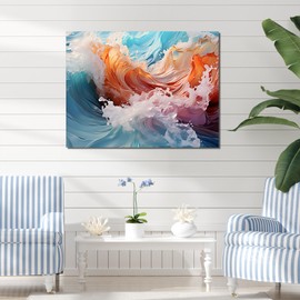 DesignQ blue Canvas wall art, Beach Wall Art, Merged Seashore Swells, Coastal Beach Wall art decor, 32x16 inches