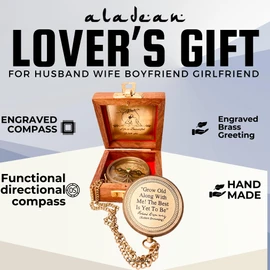 Regalos románticos para marido y esposa, brújula de latón de 2 pulgadas, cita grabada, cumpleaños, boda, aniversario, Navidad, regalos para novios, novias, hombres, mujeres, él (Grow Old Along with