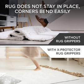 X-Protector Rug Gripper - 12 pcs - Anti-Curling Rug Grippers - Rug Grip Pad - Keeps Your Rug in Place - Carpet Grips with Renewable Gripper Tape - Ideal Rug Tape for All Kinds of Rugs and Carpets!