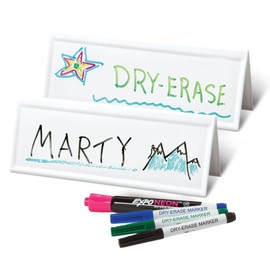 Trainers Warehouse Heavy Duty Premium Reusable Name Cards, White, Dry-Erase Tent, Space Saver, 8.75" x 3.5" (10)