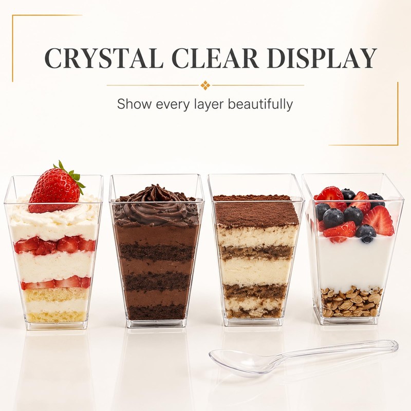 YANJINGSHE Dessert Cups, 100 Pack 120ml Clear Square Dessert Pots