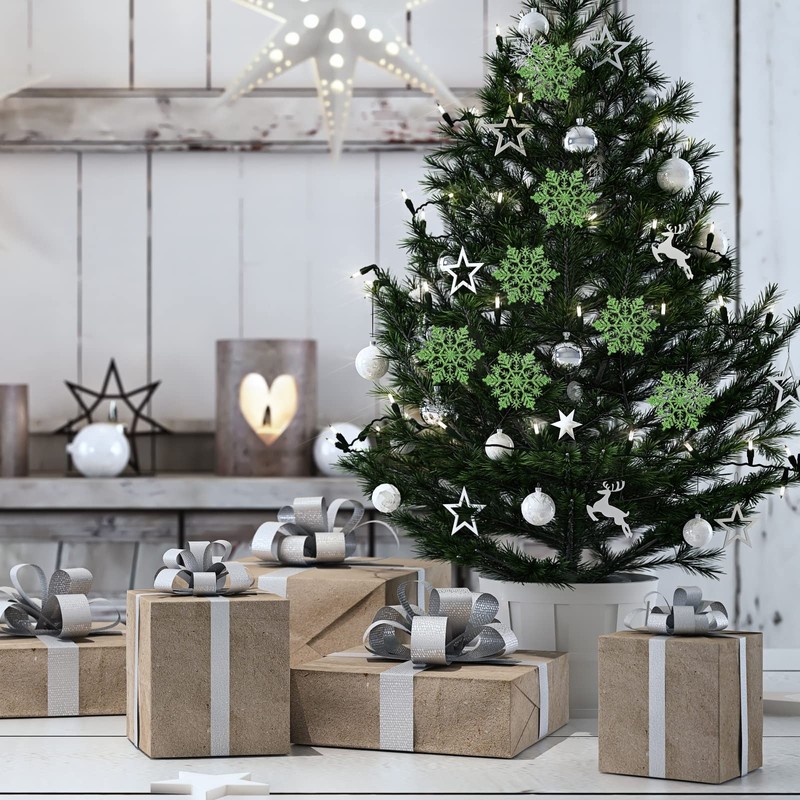 Luxtea 30ct Plastic Christmas Sparkling Glitter Snowflake Ornaments Christmas Tree