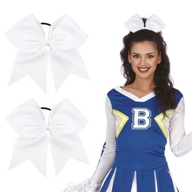 Hair Bobbles Hair Bows Girls Cheerleader, 2 Pieces Hair Bow Hair Scrunchie with Bow for Cheerleading Teenager School Girl Ponytail 8 Inch White Bow Hair Accessories Headband for Teen Cheer