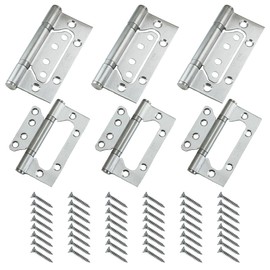 6 Packs Flush Hinges,4 Inch Ball Bearing Stainless Steel Door Mute Hinges for Internal Door, Kitchen Cabinets, Cupboard, Wardrobe,Silver