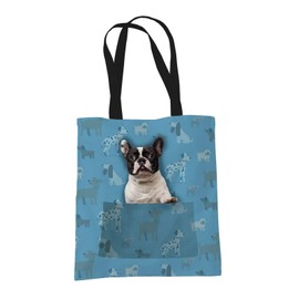French Bulldog Gifts for Dog Lovers Owners - Reusable Shopper Shoulder Tote Bags - Cloth Fabric Gift Bag with Dogs on - BLUE