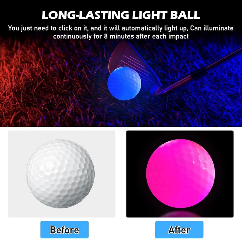 BORDEAG Luminous Golf Balls, Pack of 6 LED Golf Balls,