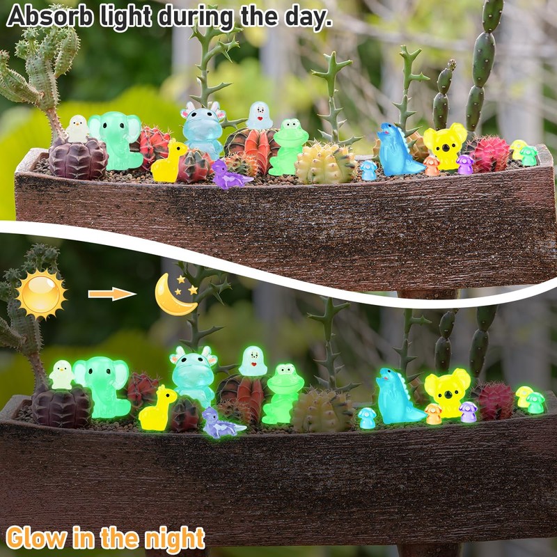 80 Pieces Mini Resin Animal Figures Set, Luminous Resin Animals,