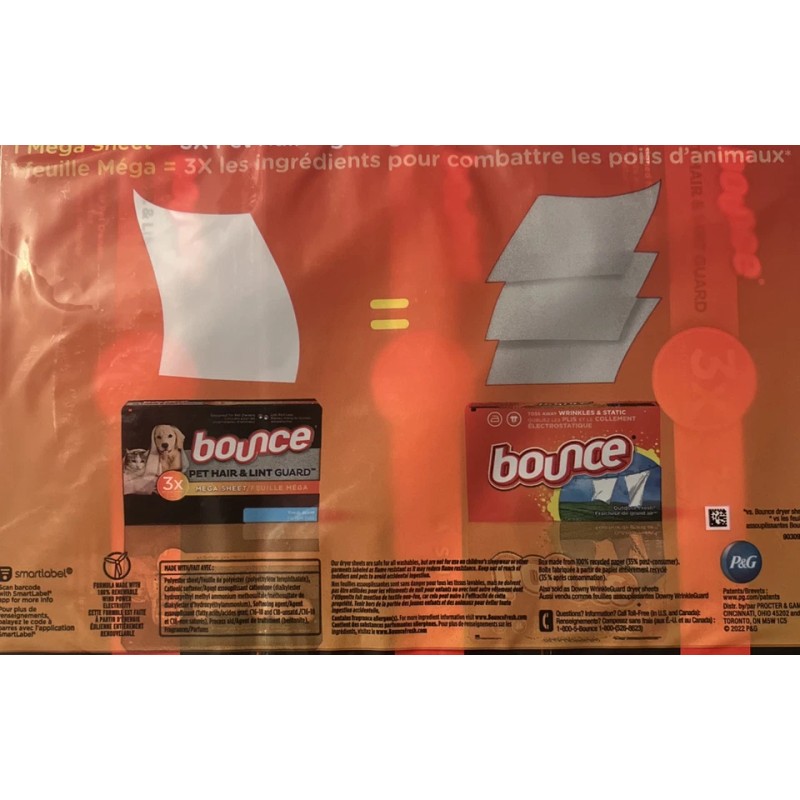 Bounce Pet Hair Lint Guard Mega Dryer Sheets 180 Count