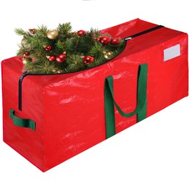 FabSpace Christmas Tree Storage Bag, Fits 9 Ft Holiday Xmas Artificial Tall Disassembled Tree, Waterproof Christmas Tree Bag with Durable Reinforced Handles & Dual Zipper, Labeling Card Slot, Red
