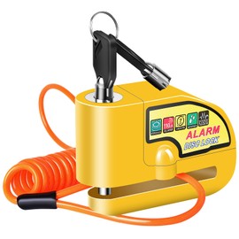 Motorcycle Alarm Disc Brake Lock, Motorcycle Locks Anti Theft Security Wheel Disc Lock Waterproof 110dB Alarm Sound with 5ft Reminder Cable Keys and Carry Pouch for Motorbike Bike Scooter