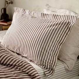 Yard Hebden Mélange Stripe Pillowcases – 100% Cotton Breathable Oxford Edge Bedding (Beetroot - Pair)