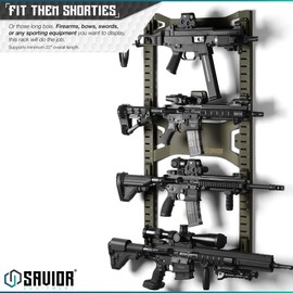 Savior Equipment Horizontal Steel Wall Mount Firearm Rifle Display Rack, Compound Bow Shotgun Carbine Gun Sword Tactical Vest Gear Hanger Free-Standing Indoor Storage Organizer, 10 Mounting Hooks
