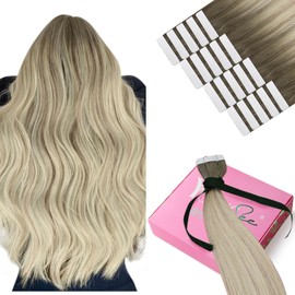 YoungSee #SUN Tape Extensions Real Hair Ombre 35 cm Real Hair Extensions Tape Ash Blonde with Platinum Blonde Tape Hair Extensions Real Hair Seamless Extensions Tape in Real Hair Remy for Women 50 g