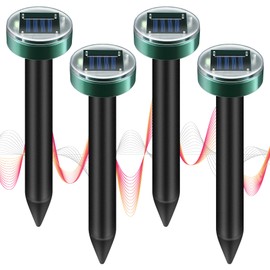 4Pack Solar Powered Mole Repellent,Sonic Spike Stakes Chaser for Lawn,Garden Yards,Farm,Outdoor Ultrasonic Repeller for Snake,Rodent,Gopher,Vole Groundhog Squirrel Chipmunk Waterproof Pest Control