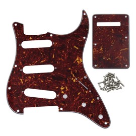 FLEOR Set of 11 Holes SSS Style Pickguard and Tremolo Cavity Cover Back Plate with Screws for US/Mexican Standard Fender Strat Guitar Parts,4Ply Red Tortoise