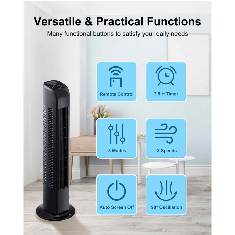 Uthfy Oscillating Tower Fan with Remote, Electric Standing Tower Fan