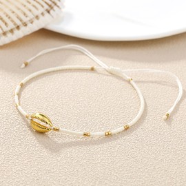 KELITCH Womens Gold Shell Cowry Strand Bracelets Beach Seashell Friendship Bracelets Miyiki Beads Bracelets New (White)