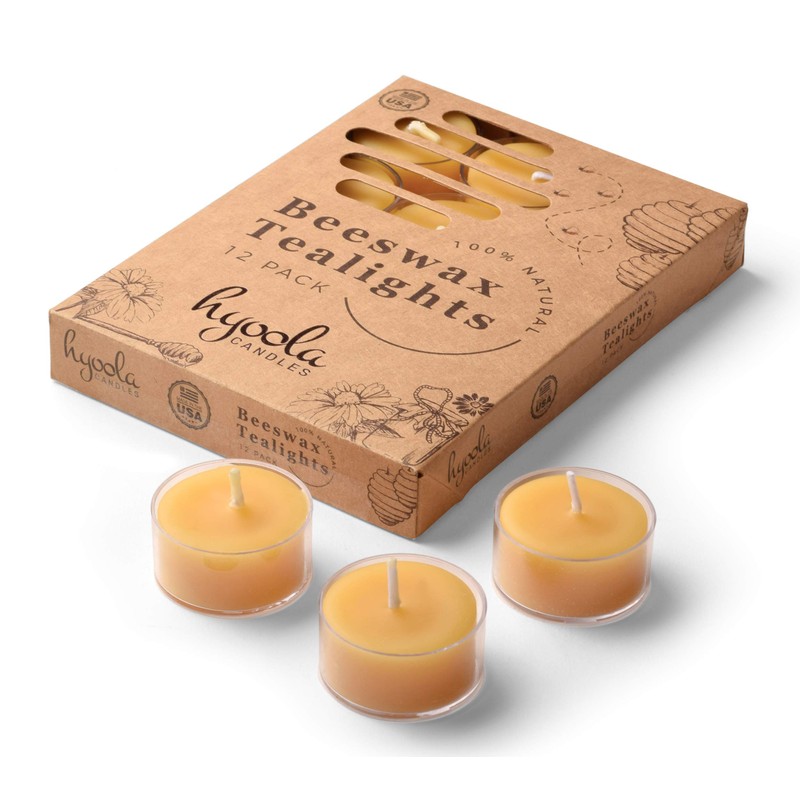 Hyoola Pure Beeswax Tea Lights, Handmade Decorative Unscented, Tealight Candles,