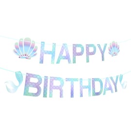 Mermaid Party Banner, Gradient Mermaid Happy Birthday Print Banner Mermaid Party Decor Garlands for Girls Mermaid Theme Baby Showers