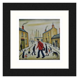 Greetingles Lowry-Style 12"/31cm Square Framed Print. Beautiful Black Ash Frame (Lowry, A Postman's Round)