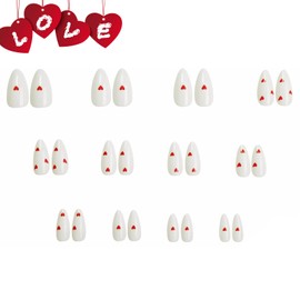 BABALAL Heart Press on Nails Almond Medium Fake Nails White Glue on Nails Acrylic Nails 24p False Nails Glossy Stick on Nails Stiletto Manicure Artificial Nails