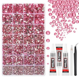 33000Pcs Dark Pink Resin Jelly Rhinestones for Bedazzling, 2-6mm Flatback Gems for Diamond Art, Bedazzler Kit with 3Pcs 10ml B7000 Jewelry Glue for Crafting Crafts Nail Art
