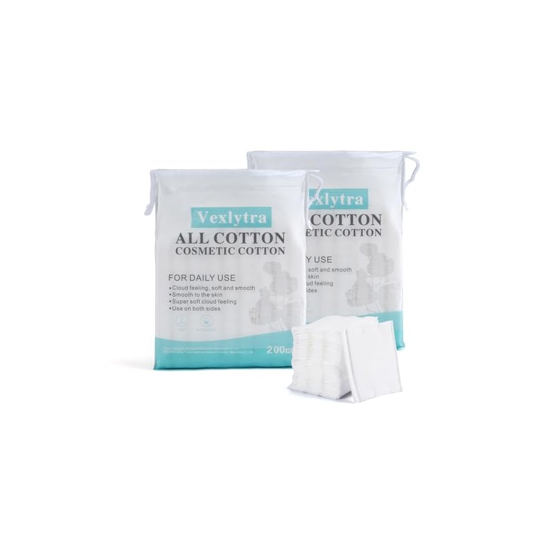 Square Cotton Pads for Makeup Remover (400 Count), 100% Pure