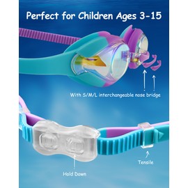 Hurdilen Kids Swim Goggles, Anti-fog and UV Protection with Swimming Cap for Age 3-15 Youth Boys Girls Toddler (Purple & Blue)
