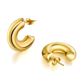 Kyazeo Gold Chunky Hoop Earrings for Women 18K Gold Plated Thick Lightweight Huggie Open Hoops Hypoallergenic Trendy Jewelry