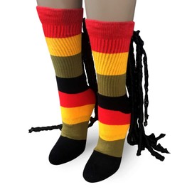Lock Socks - Dreads for Your feet, mon - Novelty Socks for Men - Red, Yellow, Black, and Green Colour-Blocked Athletic Socks with Long Dreadlocks, one Size fits Most Adults