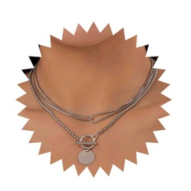 Inilbran Boho Layered Disc Coin Choker Necklace Gold Coin Disc Necklace Choker Vintage Round Disc Pendant Necklace Punk Toggle Clasp Necklace Chain for Women and Girls, Zinc, No Gemstone